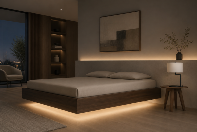 Levity Air Floating Bed Frame - Walnut Stain (Solid Oak Wood)
