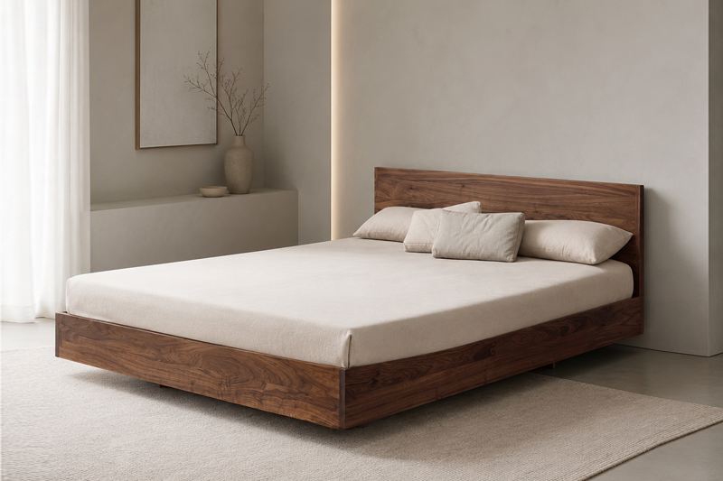 Lisandro Wood Bed Frame - Walnut Stain (Solid Oak Wood) - Image 2